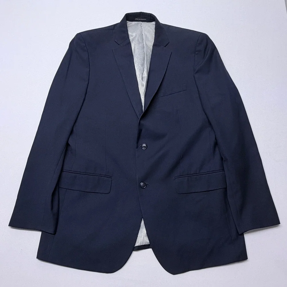 Van Heusen Mens Navy Blue Two Button Suit Jacket Blazer 42L Solid Professional